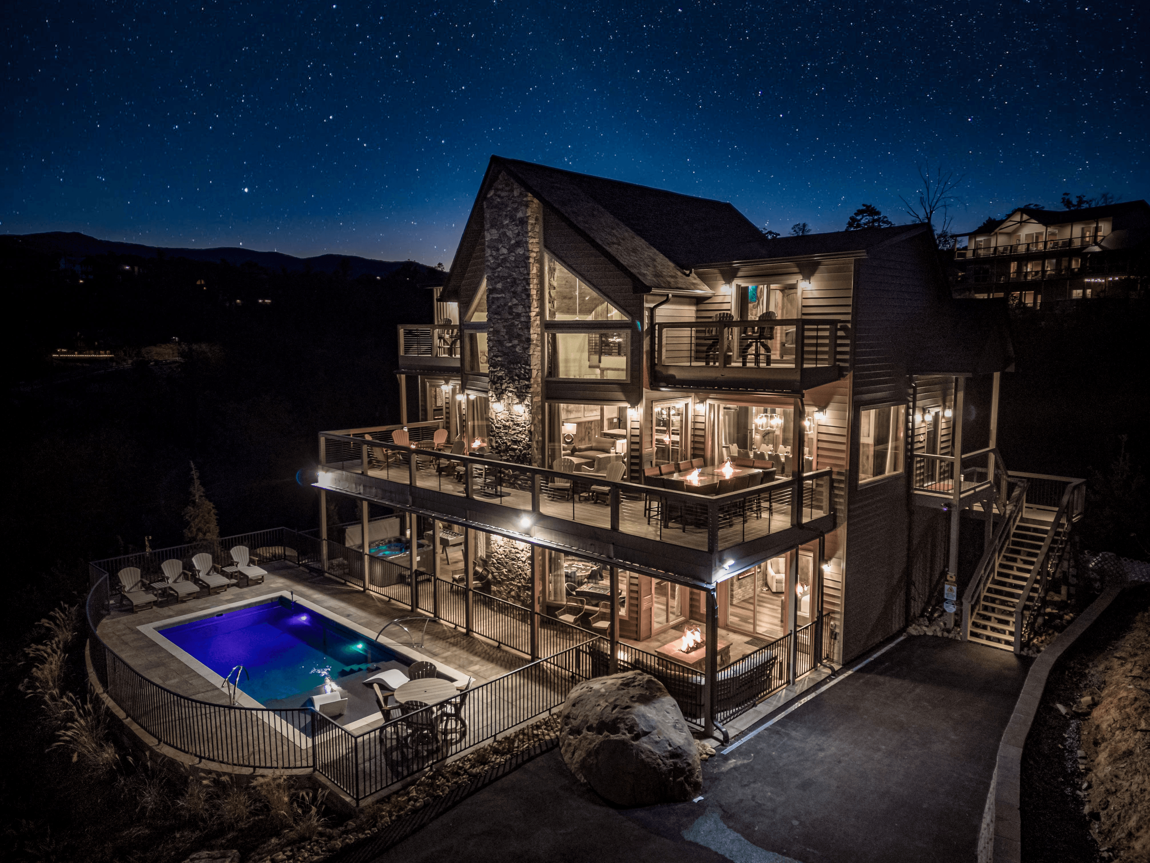 Mountains and forests with two cabins